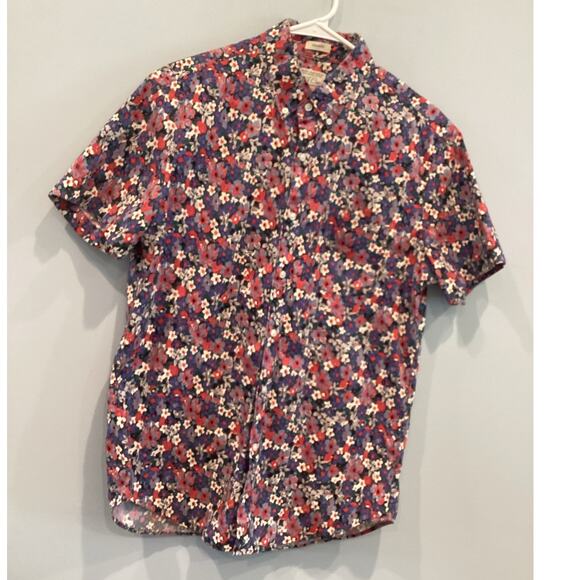 J.Crew Mens Short-Sleeve Secret Wash Shirt M Medium Floral Blue Organic Cotton - Picture 1 of 10